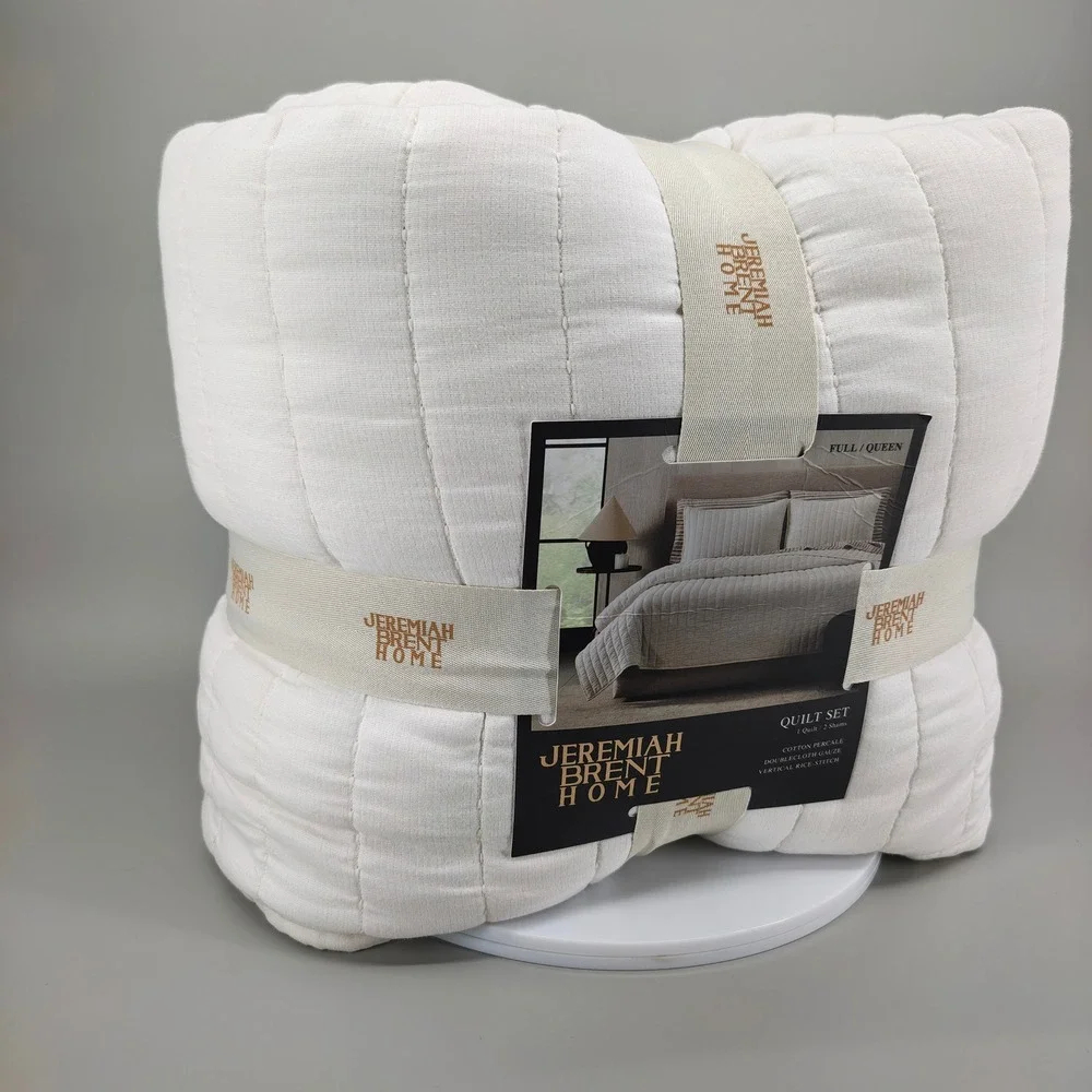 Jeremiah Brent Home Full Queen Quilt‎ Set Cream Vertical Rice Stitch 3pc